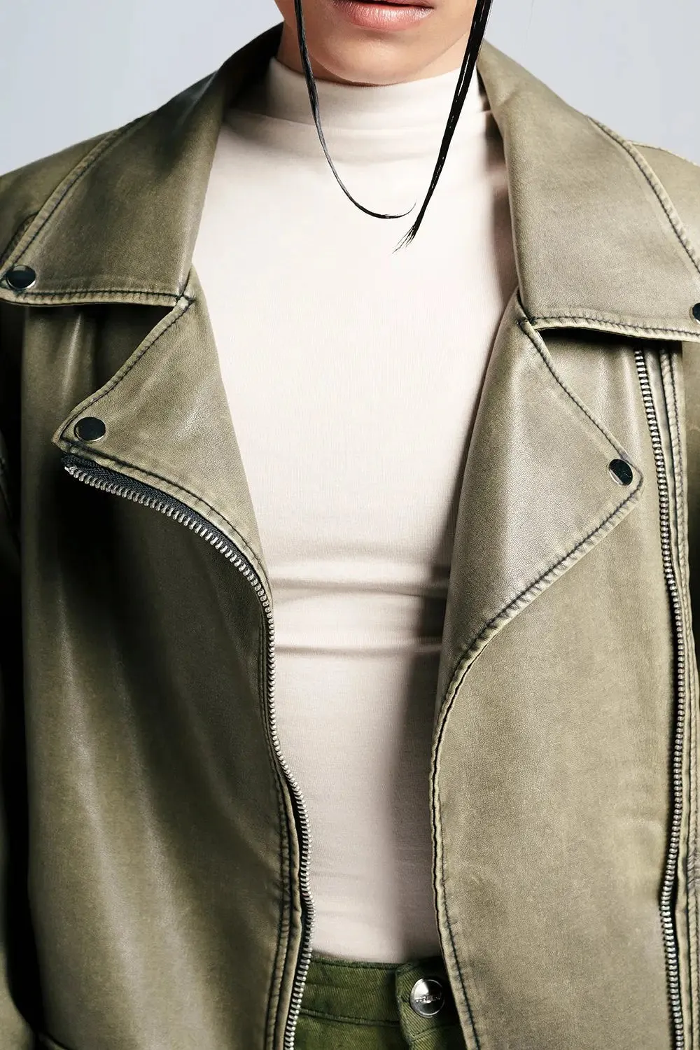 Olive Luxe Leather Biker Jacket