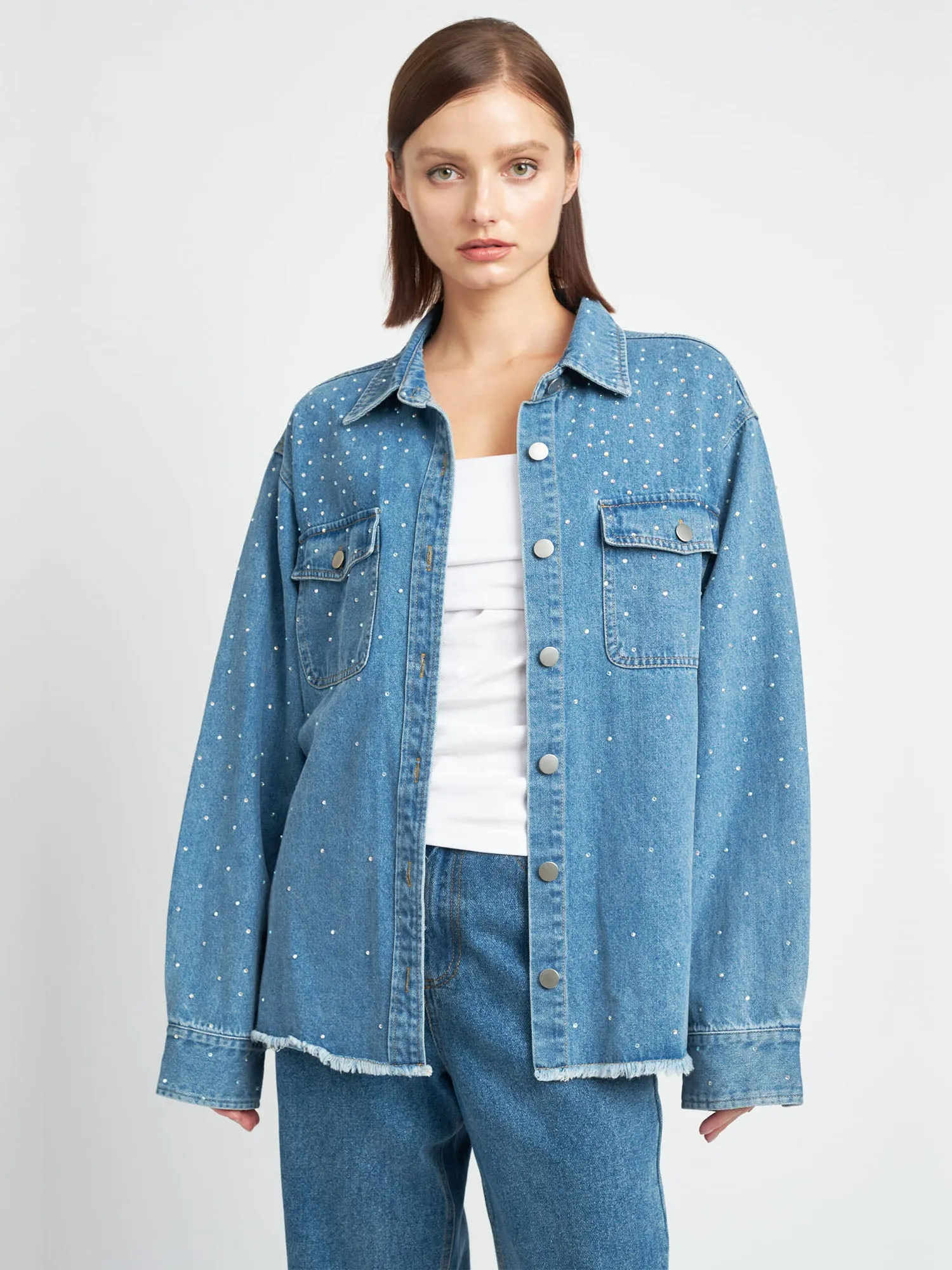 Oversized Rhinestone Denim Jacket