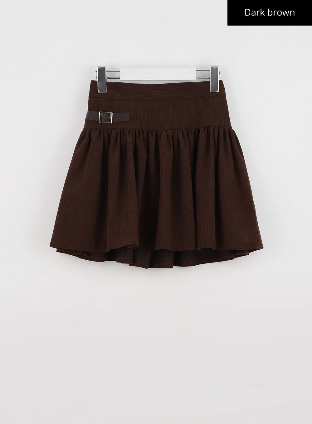 Pleated Corduroy Skirt with Buckle IO324