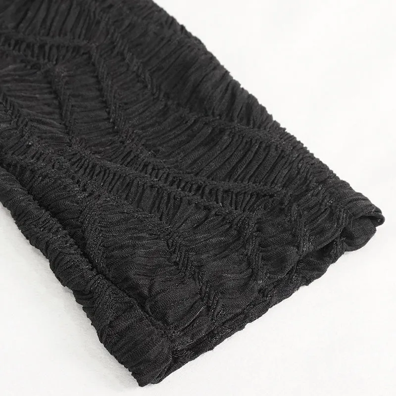 PT220 wild grain pleated strappy stretchy knitted leggings