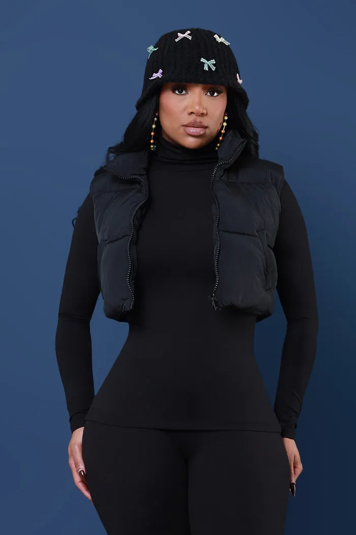 Push Your Limits Cropped Puffer Vest - Black