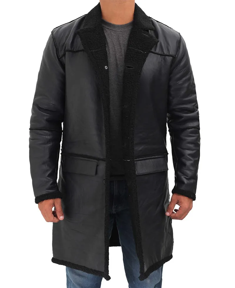 Rockville Mens 3    4 Length Black Winter Shearling Leather Coat