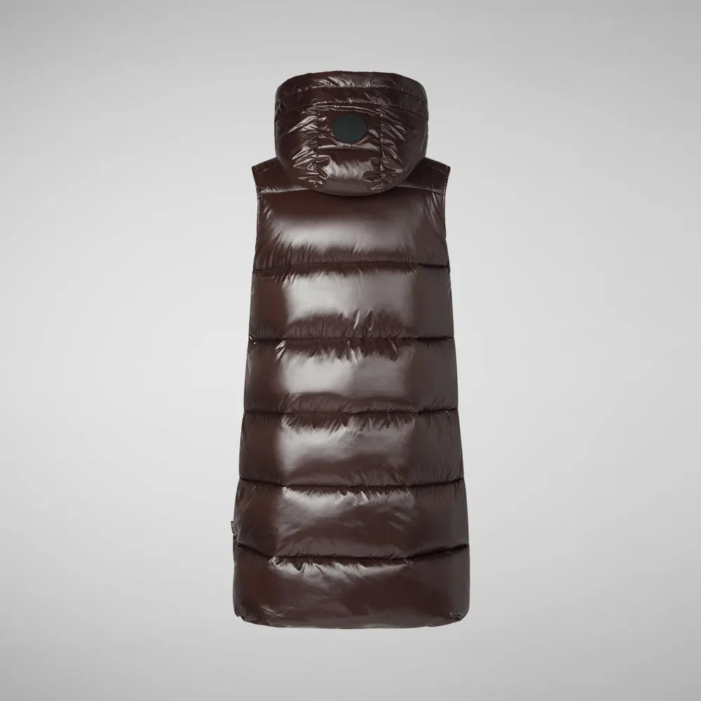 Save The Duck Iria Long Puffer Vest in Brown Black