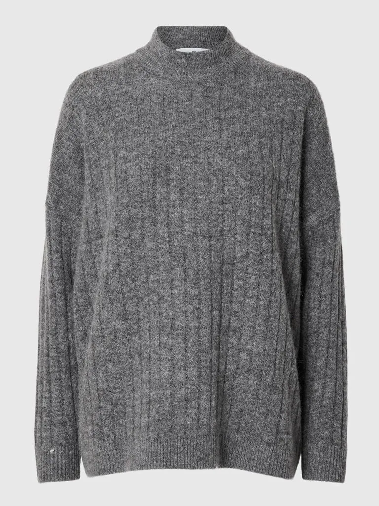 Selected Femme Maline High Neck Knit in Medium Grey Melange