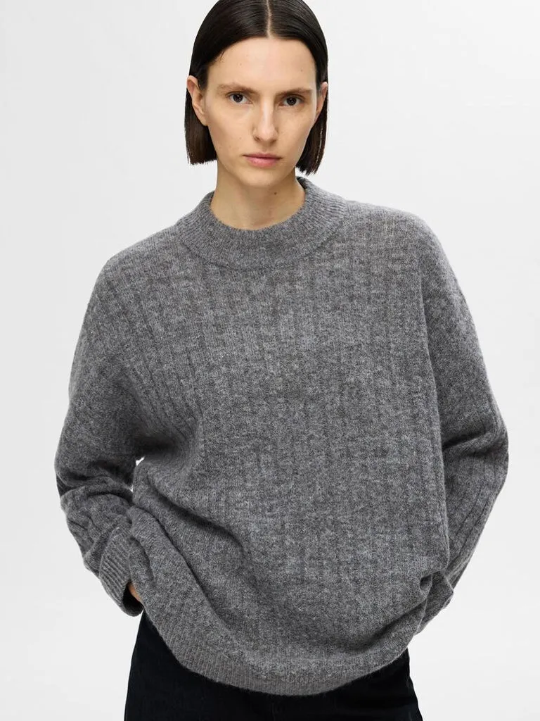 Selected Femme Maline High Neck Knit in Medium Grey Melange