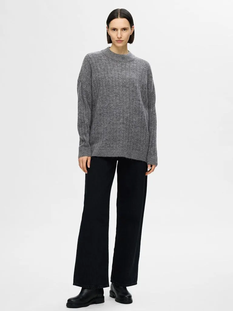 Selected Femme Maline High Neck Knit in Medium Grey Melange