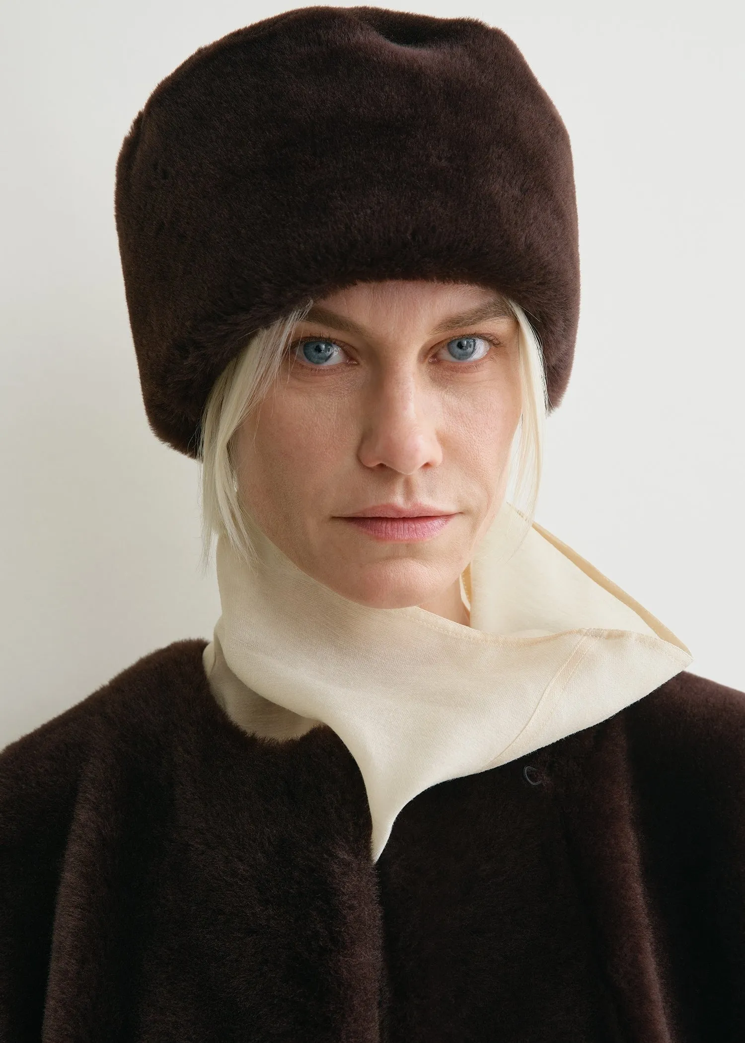 Shearling pillbox hat bark