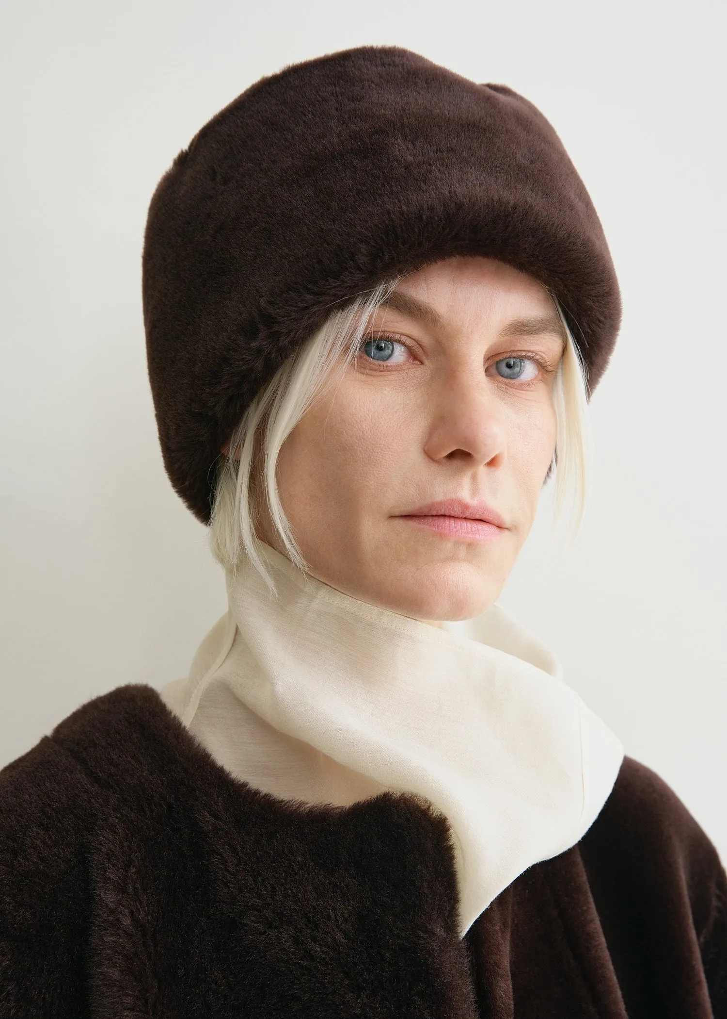 Shearling pillbox hat bark