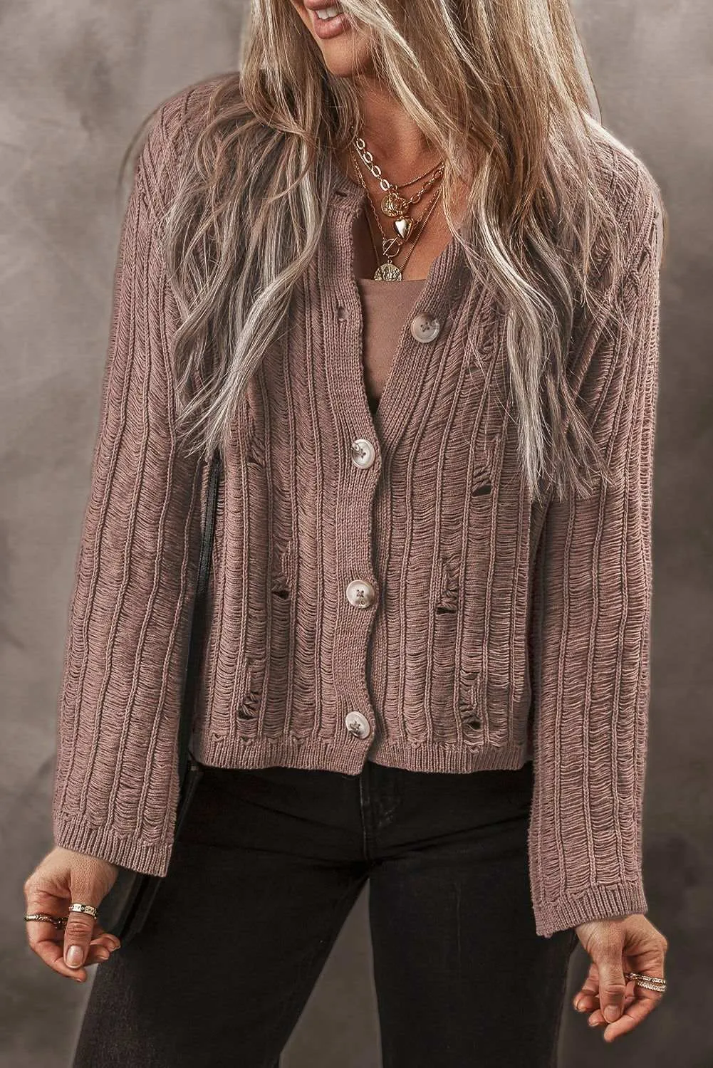 Textured Knit Button Front Cardigan - Stylish & Cozy