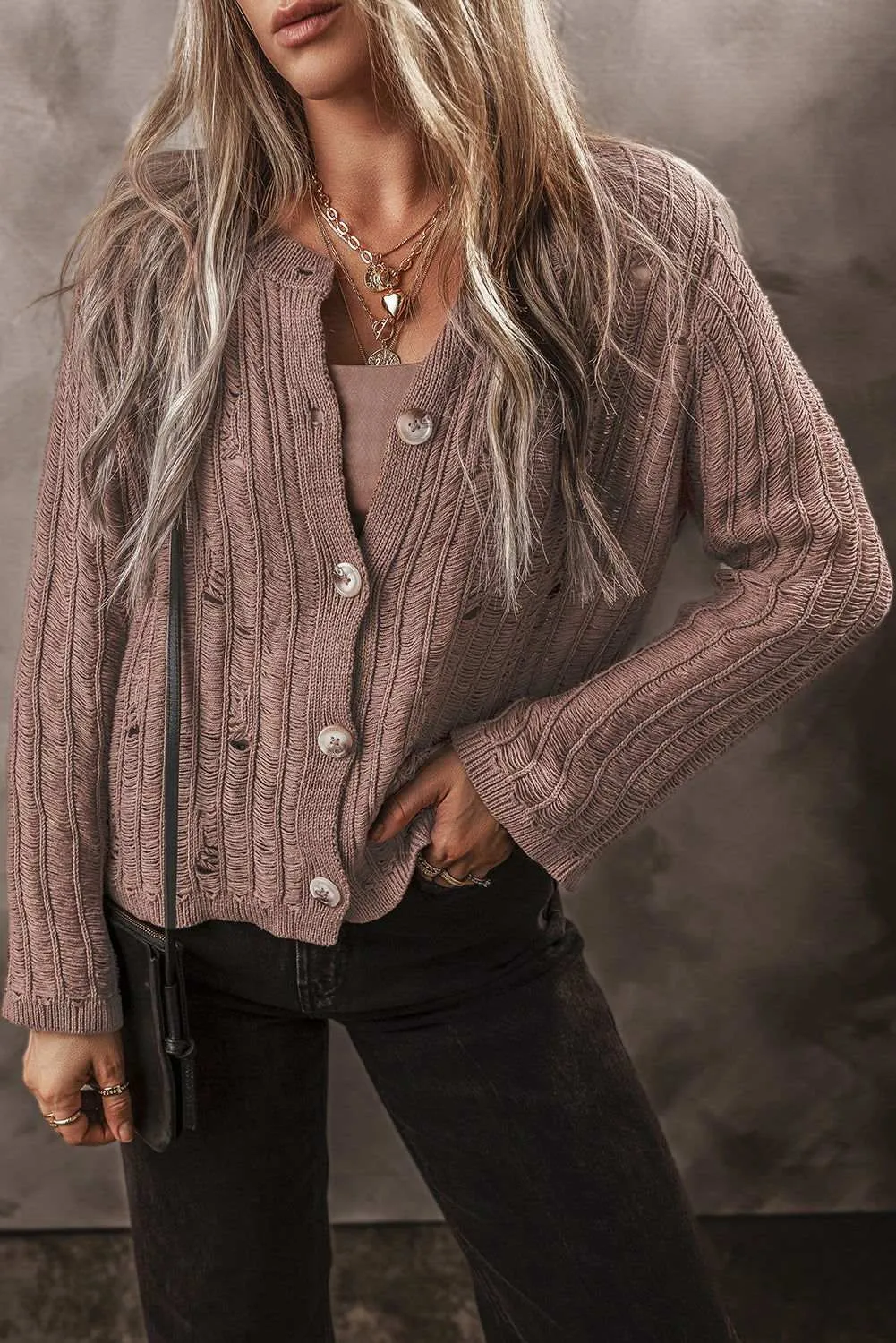 Textured Knit Button Front Cardigan - Stylish & Cozy