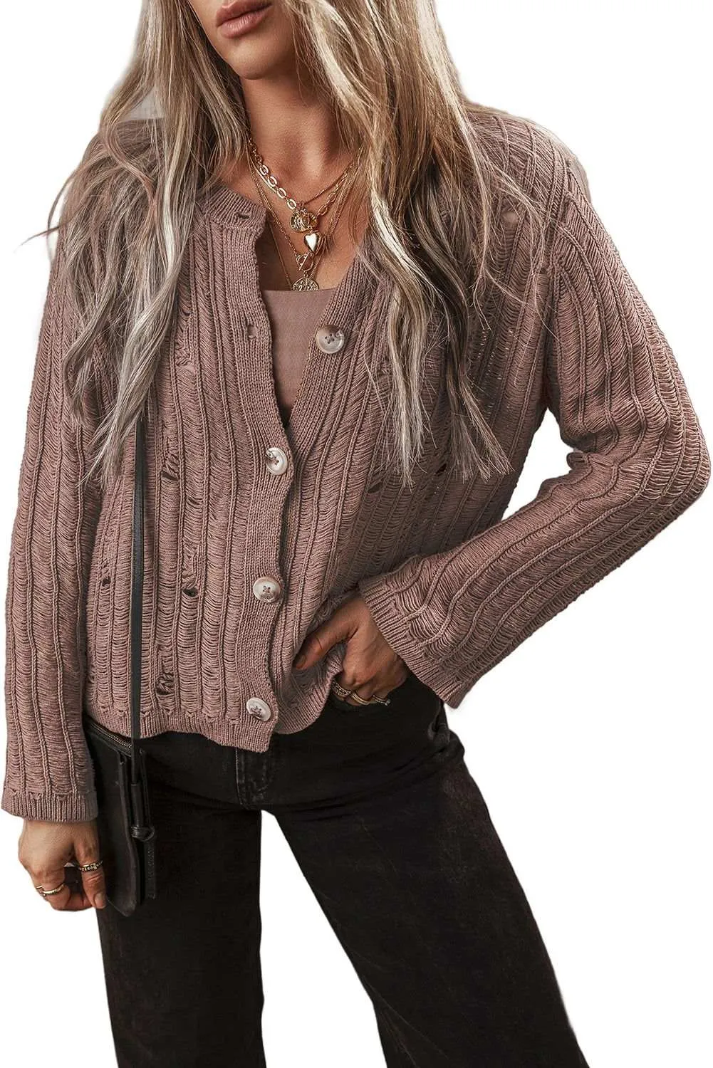 Textured Knit Button Front Cardigan - Stylish & Cozy