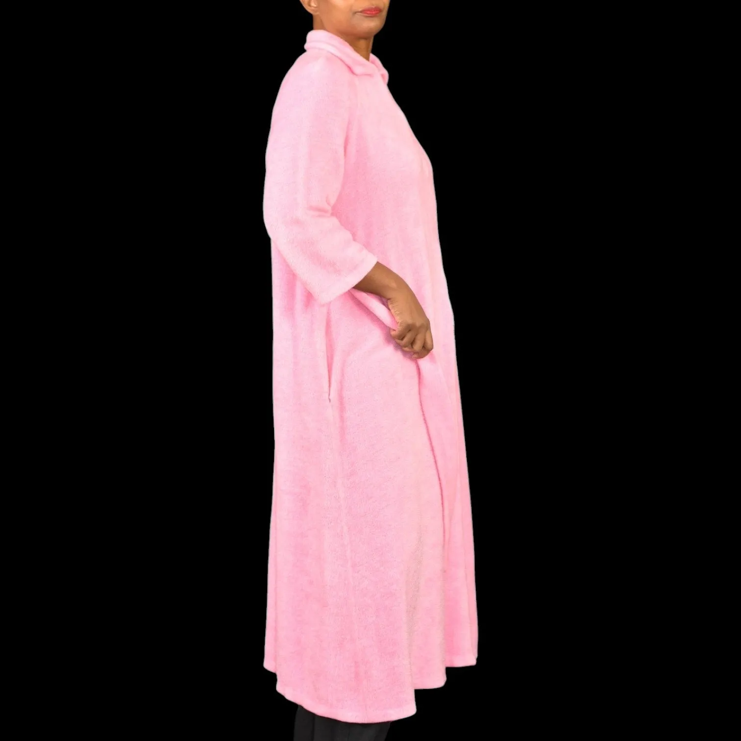 Vintage Sears Fleece Robe Pink Home Housecoat Pile Furry Belted Long Loungewear Small