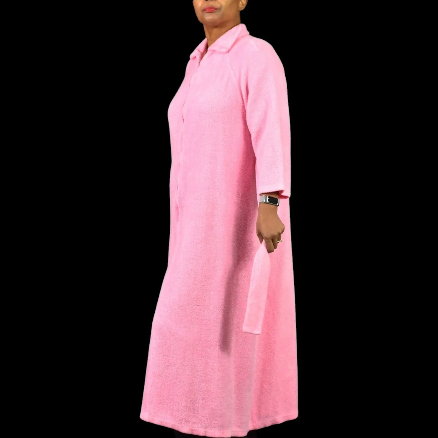 Vintage Sears Fleece Robe Pink Home Housecoat Pile Furry Belted Long Loungewear Small