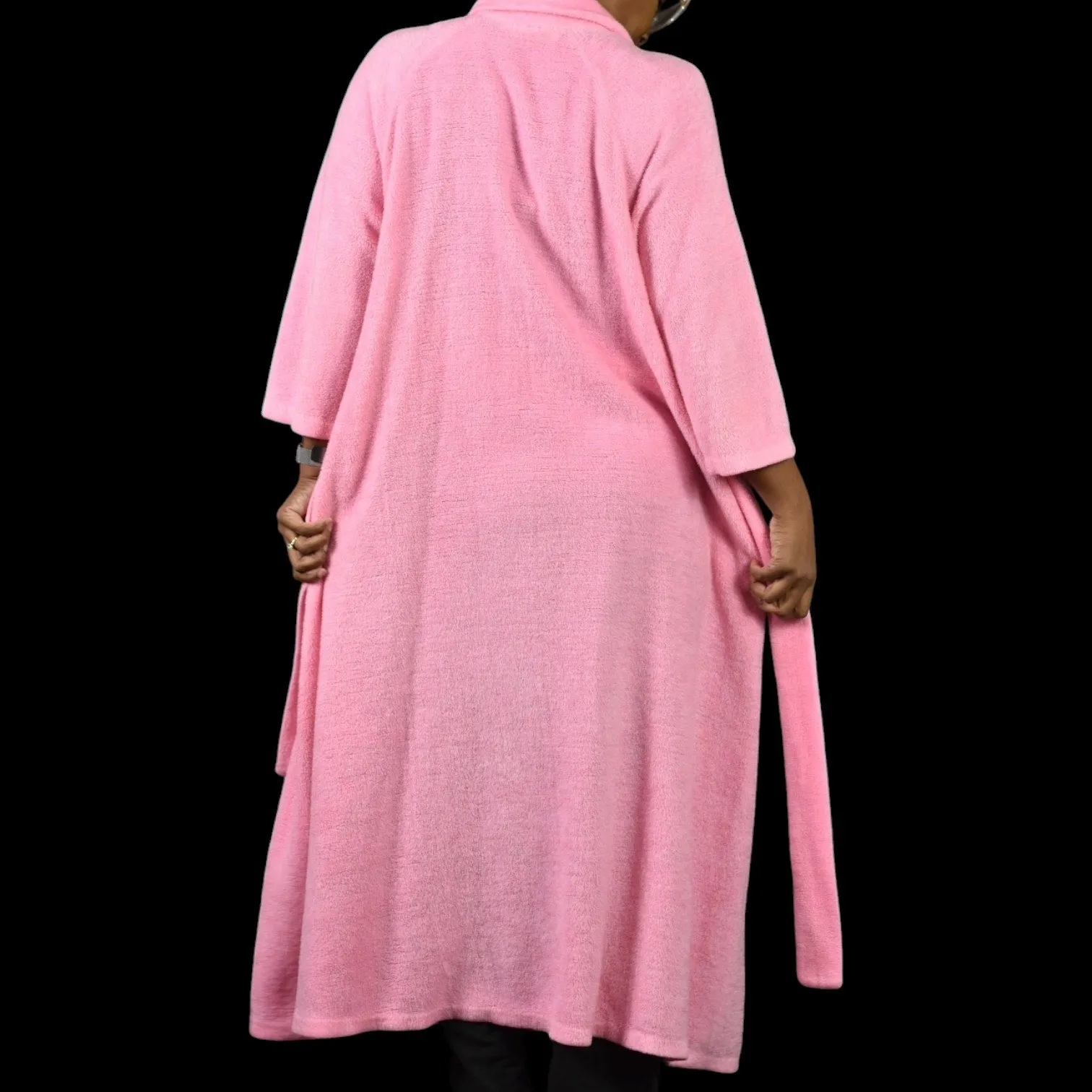 Vintage Sears Fleece Robe Pink Home Housecoat Pile Furry Belted Long Loungewear Small