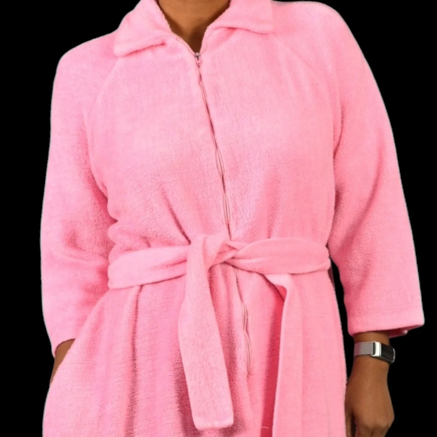 Vintage Sears Fleece Robe Pink Home Housecoat Pile Furry Belted Long Loungewear Small