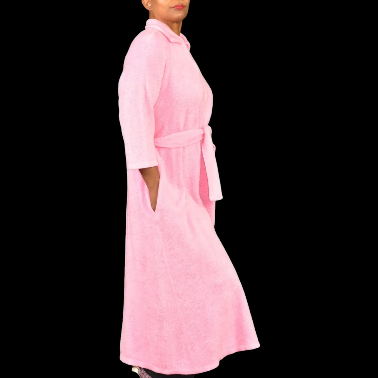 Vintage Sears Fleece Robe Pink Home Housecoat Pile Furry Belted Long Loungewear Small