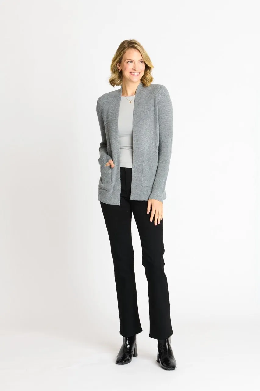 Waffle Stitch Cardigan Sweater with Pocket, Medium Grey Heather