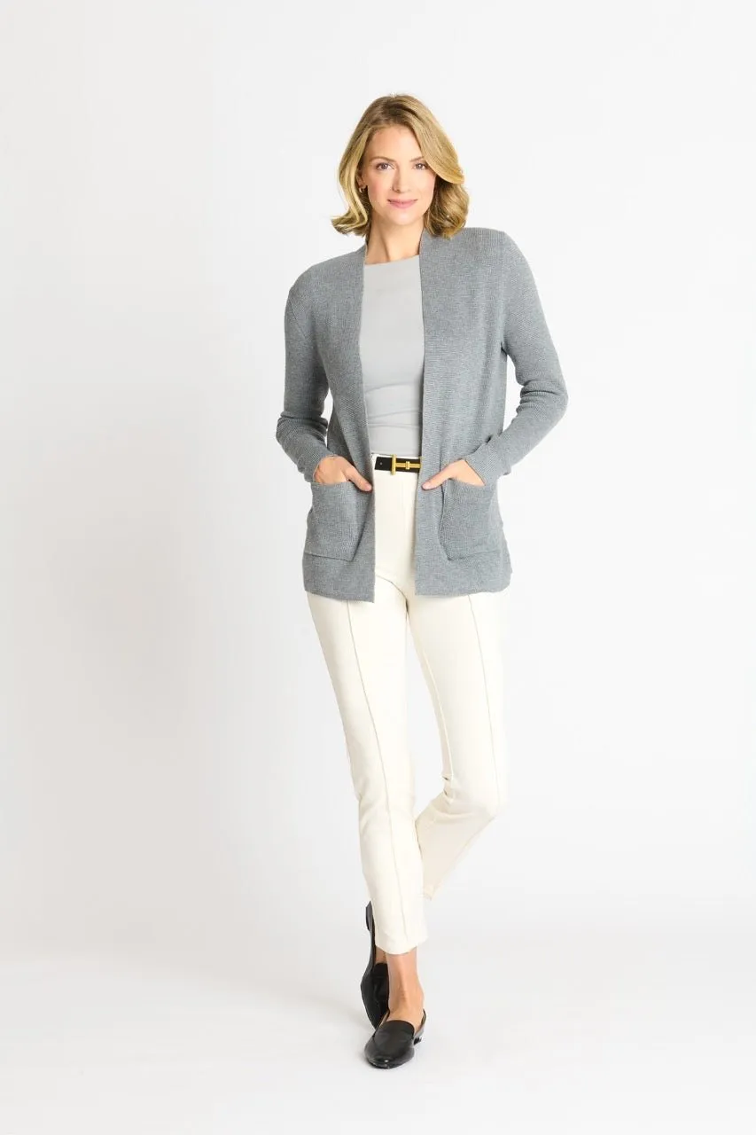 Waffle Stitch Cardigan Sweater with Pocket, Medium Grey Heather