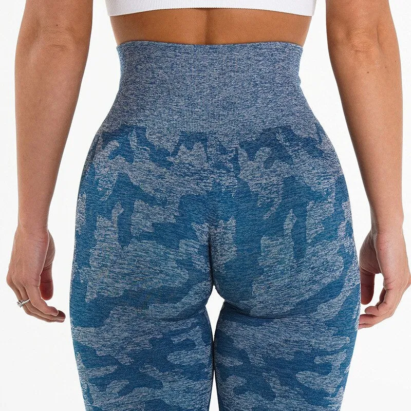 Wjczt Leggings Women Gym Fitness Seamless Leggings Sports Sweat-Absorbent Stretchy Knitted Camouflage Leggings Women