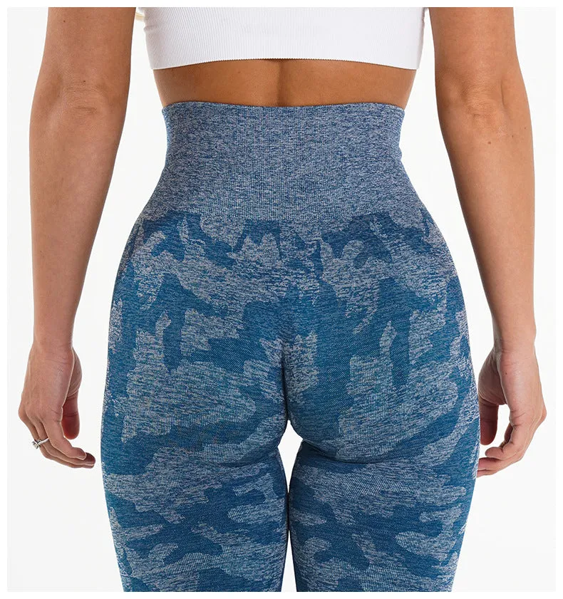 Wjczt Leggings Women Gym Fitness Seamless Leggings Sports Sweat-Absorbent Stretchy Knitted Camouflage Leggings Women