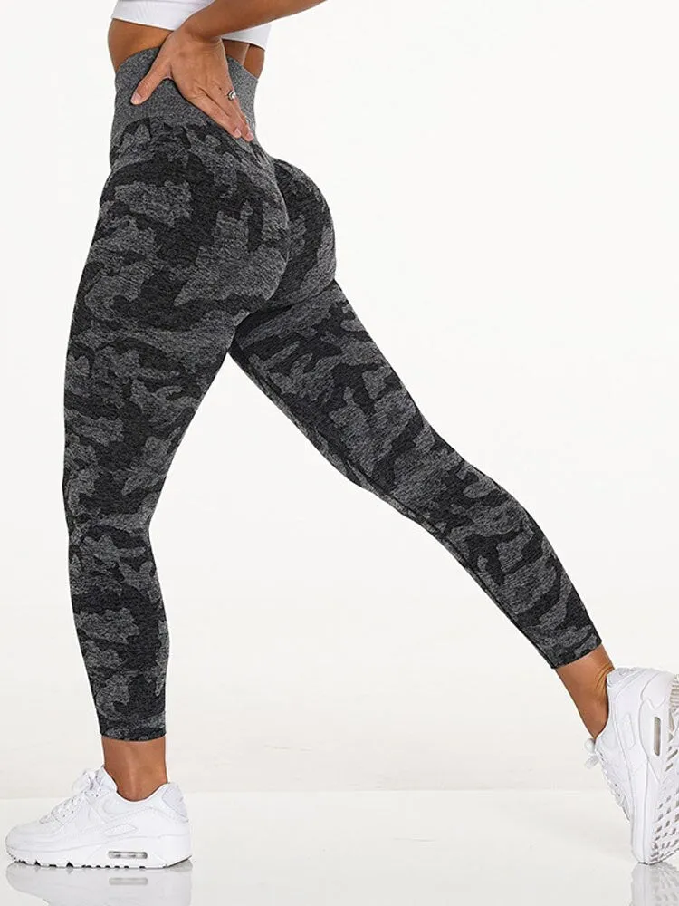 Wjczt Leggings Women Gym Fitness Seamless Leggings Sports Sweat-Absorbent Stretchy Knitted Camouflage Leggings Women