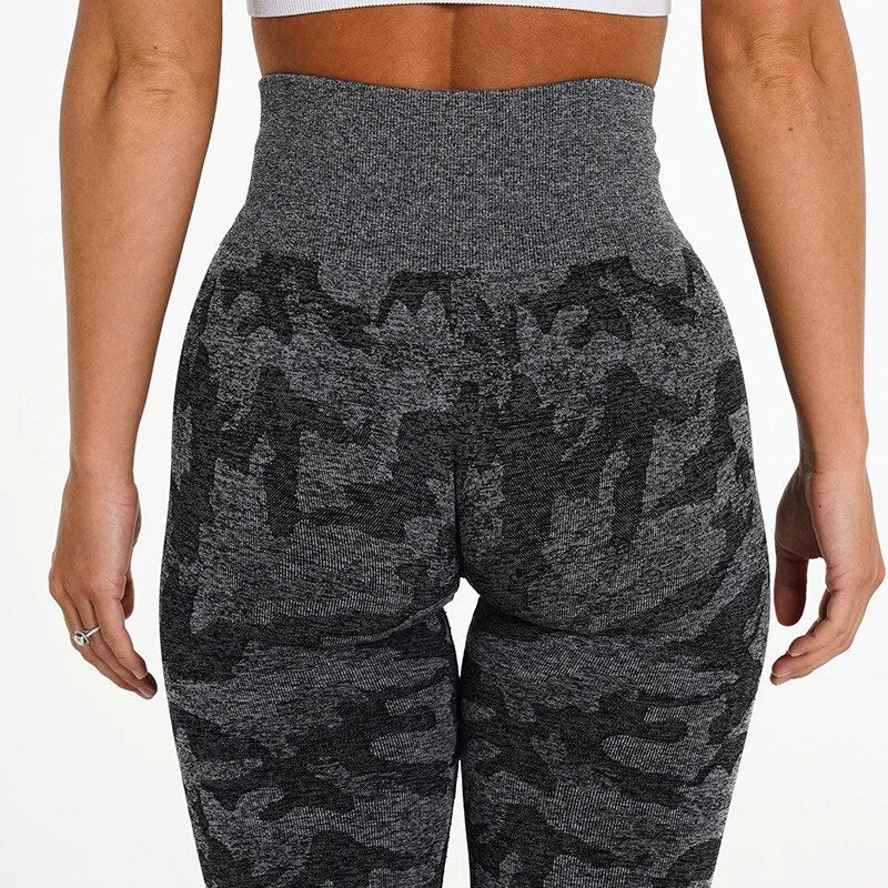 Wjczt Leggings Women Gym Fitness Seamless Leggings Sports Sweat-Absorbent Stretchy Knitted Camouflage Leggings Women