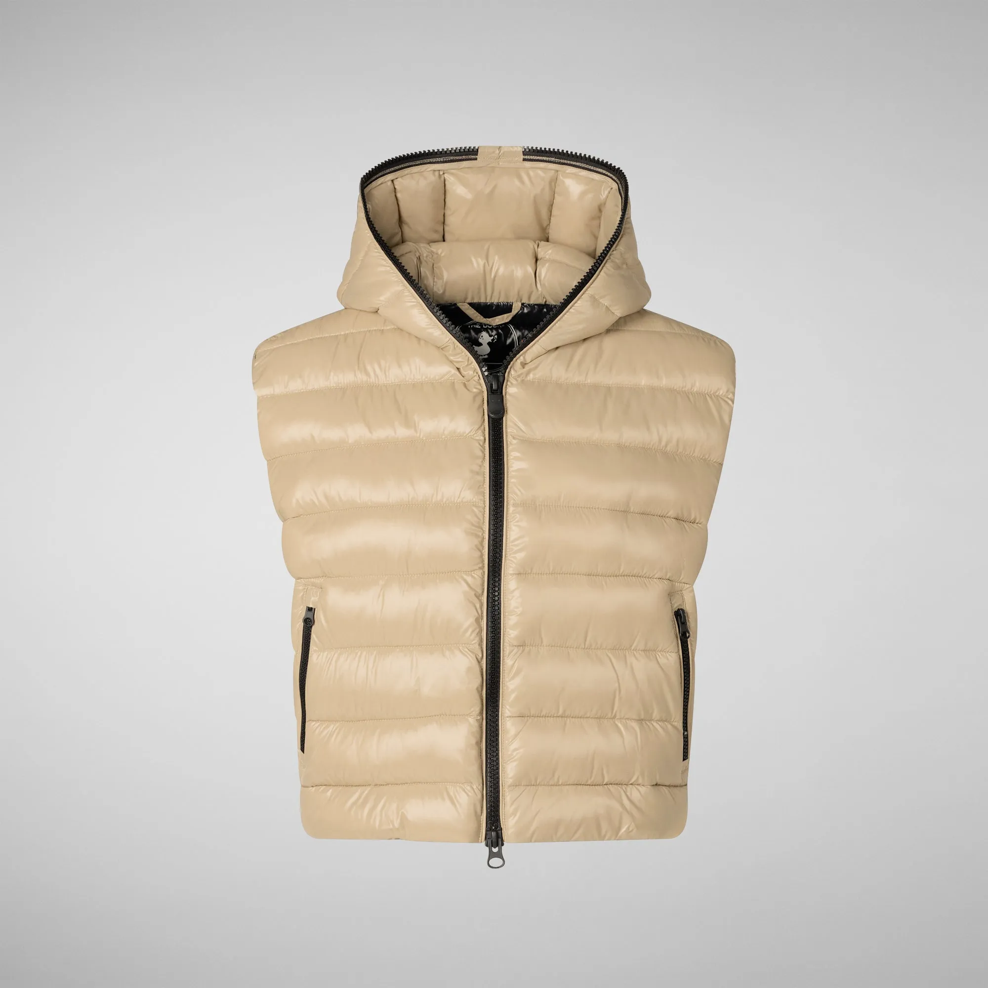 Woman's hooded vest Romina in wood beige